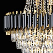 Candelabru Cristal CC900/800X1200, 23xE14, Diametru 80cm, Inaltime 120cm, Auriu Lucios si Negru, Inaltime Reglabila, Design Elegant