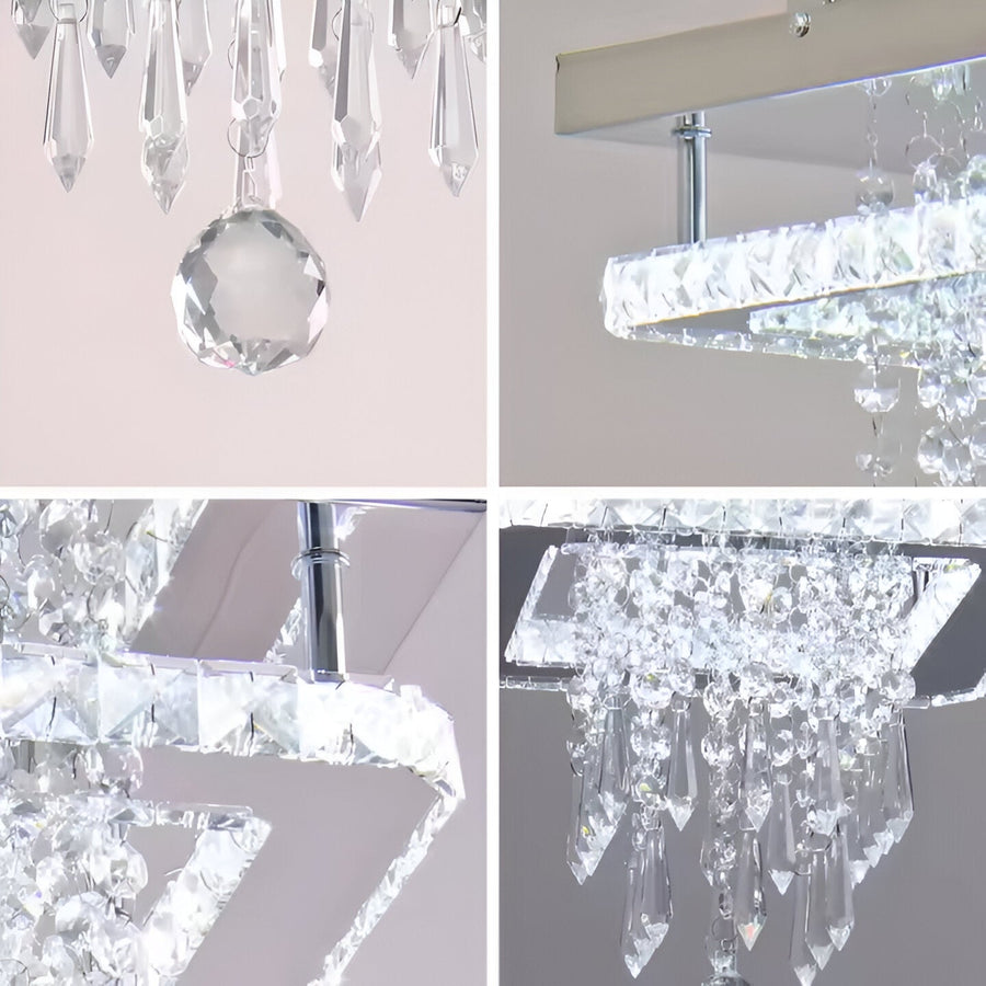 Candelabru LED Alberico Patrat, 17W, Lumina Rece/Calda/Neutra, Cristal, Crom Lucios