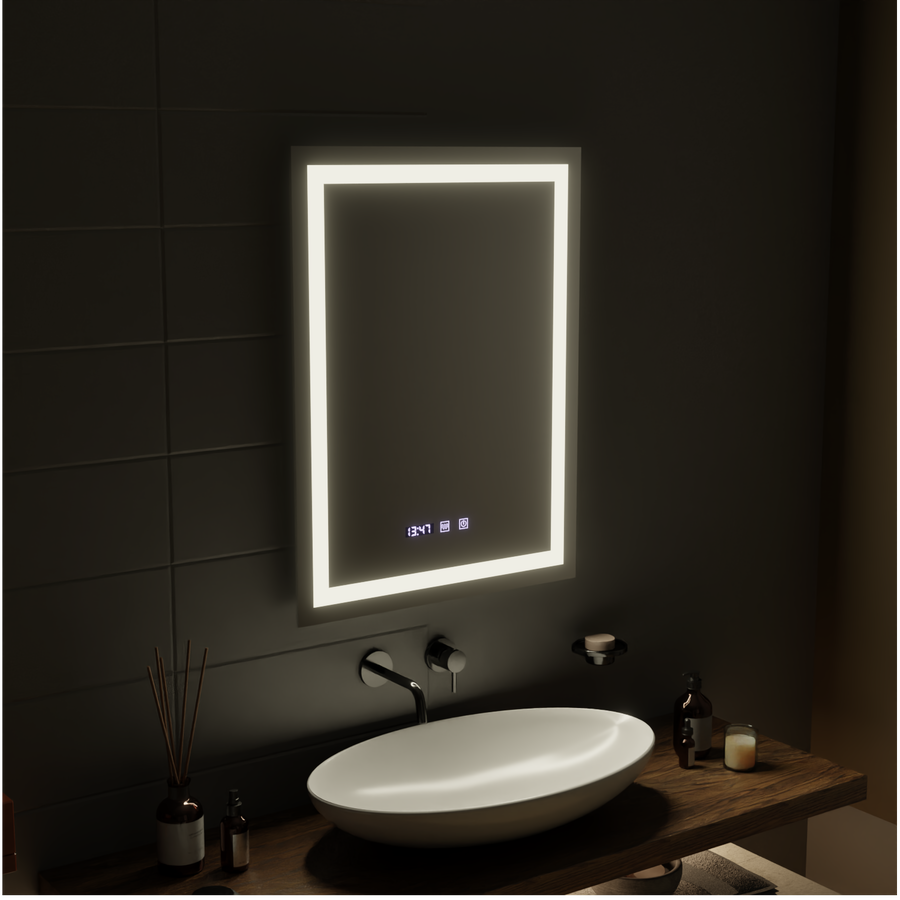 Oglinda LED Touch MODENA Sistem Dezaburire, Ceas si Temperatura 60x80 cm