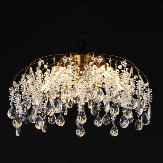 Candelabru Cristal CC9321/5FGD, 5x E14, Diametru 50cm, Auriu