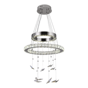 Lustra LED suspendata cu telecomanda si cristal 36W, 2 Cercuri, lumina Rece/Calda/Neutra, Dimabila, Crom Lucios, Inaltime Reglabila