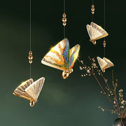 Lustră Suspendată LED Acril Butterfly 9W, Lumina Calda/Neutra/Rece 3000K/4000K/6000K, Auriu, Metal și Acril, Inaltime Reglabila