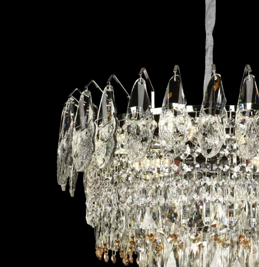 Candelabru Cristal CC6687/500CR 9x E14, Diametru 50cm, Crom Lucios, Inaltime Reglabil