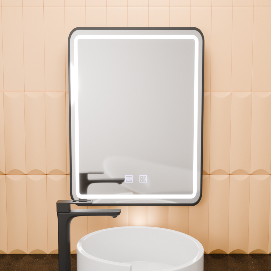 Oglinda LED Rectangulara, 50x70cm, EDGE Touch, Sistem Dezaburire, Rama Neagra