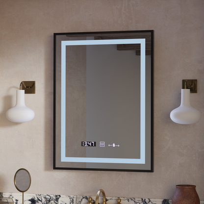Oglinda LED Rectangulara, 60x80cm, Verite Majeste Noir Motion Glow Marcello, Sistem Dezaburire, Ceas & Termometru, Dimabila
