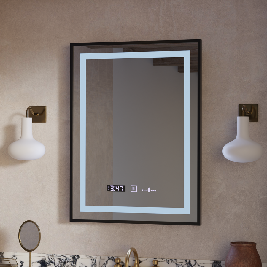 Oglinda LED Rectangulara, 60x80cm, Verite Majeste Noir Motion Glow Marcello, Sistem Dezaburire, Ceas & Termometru, Dimabila