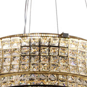 Lustra LED cu Telecomanda,LLC160/500GD, Cristal si Metal, 55W, Dimabila, Inaltime Reglabila, Lumina Rece/Calda/Neutra, Iluminat Luxos