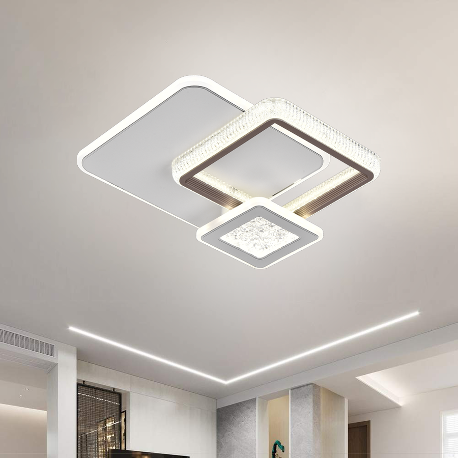 Lustra LED NYXORA  51W, 3 Patrate, lumina Rece/Calda/Neutra, Alb
