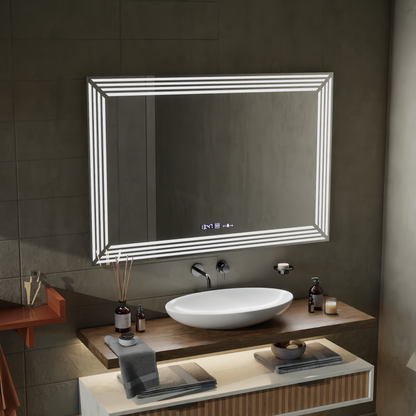 Oglinda LED Rectangulara, 80x60cm, Venezia Senzor MotionGlow Marcello, Sistem Dezaburire, Ceas & Termometru, Dimabila