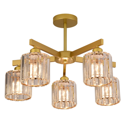 Lustra Clasica Moderna LC110/5GD cu Cristal, 5xE27, Auriu, Metal si Cristal