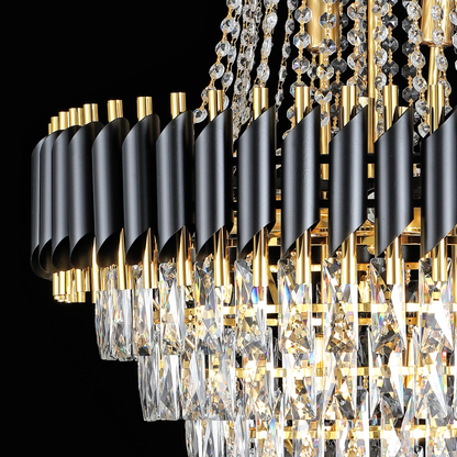 Candelabru Cristal VERSAILLES Grande Supremo, Diametru 60cm x Inaltime 90cm, Auriu Lucios si Negru, Inaltime Reglabila