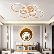 Lustra LED cu telecomanda BETTY 81W, 6 Cercuri, lumina Rece/Calda/Neutra, Dimabila, Auriu Lucios