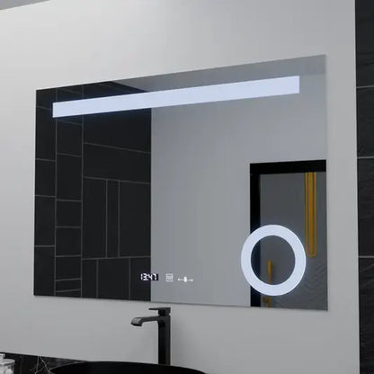 Oglinda LED Rectangulara, 80x60cm, ABSOLU MotionGlow Marcello, Sistem Dezaburire, Ceas & Termometru, Lupa Cosmetica, Dimabila