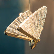 Lustră Suspendată LED Acril Butterfly 9W, Lumina Calda/Neutra/Rece 3000K/4000K/6000K, Auriu, Metal și Acril, Inaltime Reglabila