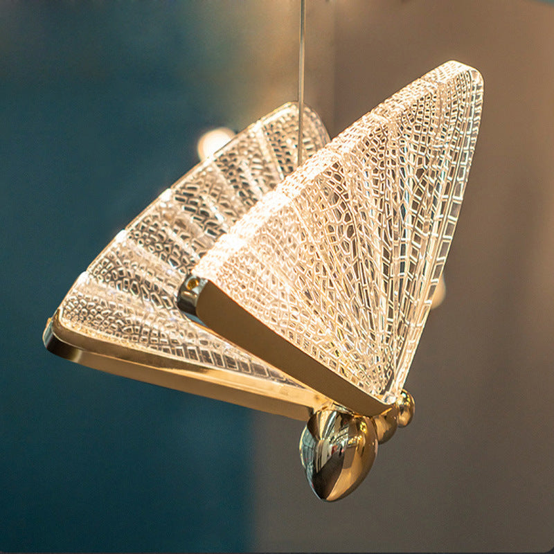 Lustră Suspendată LED Acril Butterfly 9W, Lumina Calda/Neutra/Rece 3000K/4000K/6000K, Auriu, Metal și Acril, Inaltime Reglabila