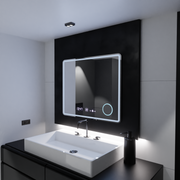 Oglinda LED Rectangulara, 80x60cm, Riflesso MotionGlow Marcello, Sistem Dezaburire, Ceas & Termometru, Lupa Cosmetica, Dimabila