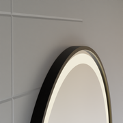 Oglinda LED Touch NOVARA Sistem Dezaburire, Ceas si Temperatura 50 cm Rama Negru Brushed