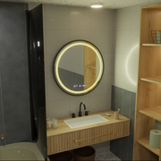 Oglinda LED Rotunda, 100cm, Celeste Majesté Noir MotionGlow Marcello, Sistem Dezaburire, Ceas & Termometru, Dimabila