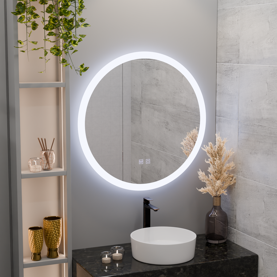 Oglinda LED Rotunda, 70cm, Noxia Touch, Sistem Dezaburire, Dimabila