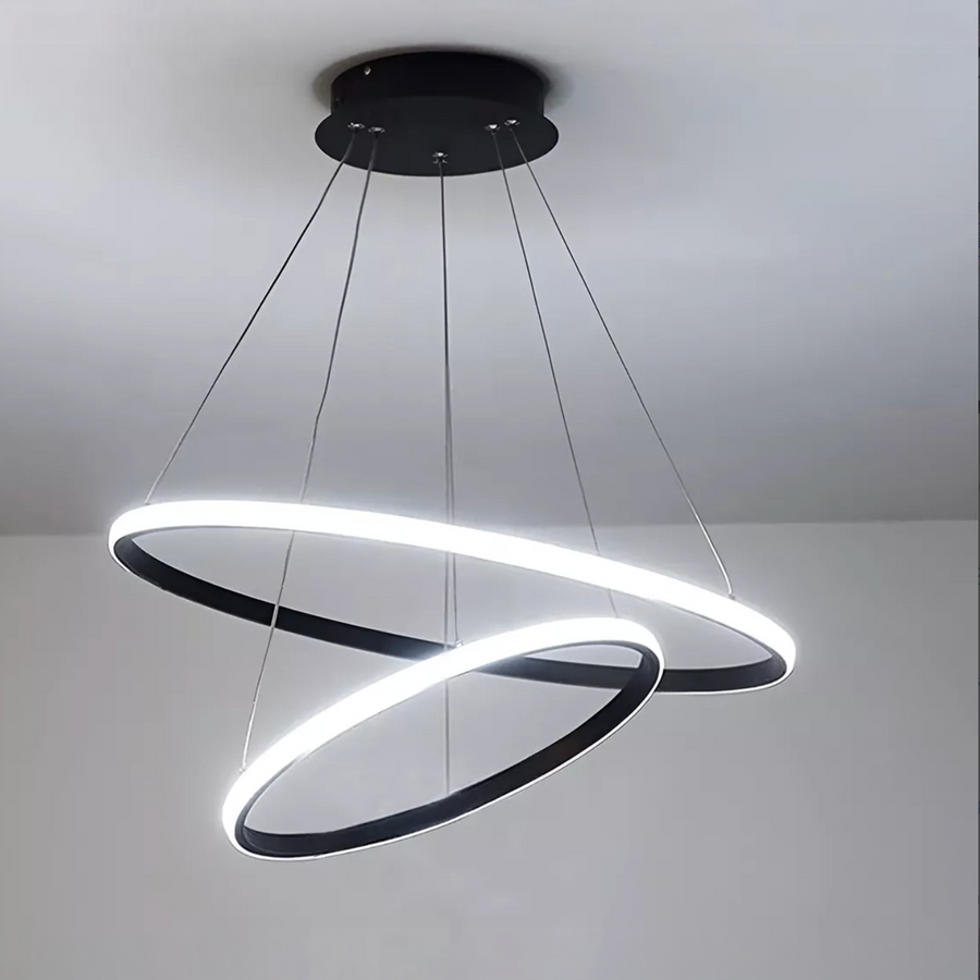 Lustra LED suspendata RICCI 25W, 2 Cercuri, lumina Rece/Calda/Neutra, Negru, Inaltime Reglabila