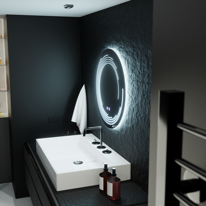 Oglinda LED Rotunda, 70cm, Lira Touch, Sistem Dezaburire, Dimabila