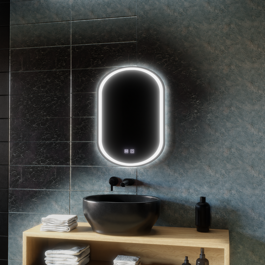 Oglinda LED Ovala, 45x65cm, Velara Touch, Sistem Dezaburire, Dimabila
