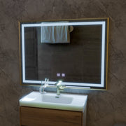 Oglinda LED RAYNA Touch, 80x60 cm, functie Dezaburire, Rama Auriu Brushed