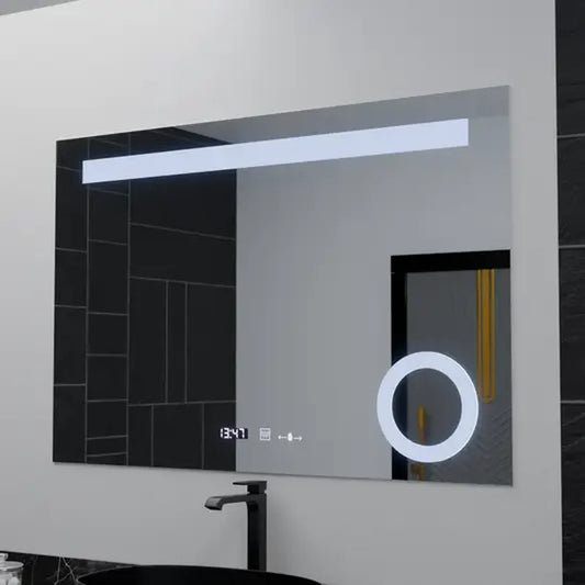 Oglinda LED Rectangulara, 100x75cm, ABSOLU MotionGlow Marcello, Sistem Dezaburire, Ceas & Termometru, Lupa Cosmetica, Dimabila