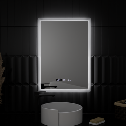 Oglinda LED Rectangulara, 50x70cm, ELANCEE Senzor MotionGlow Marcello, Sistem Dezaburire, Ceas & Termometru, Dimabila