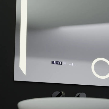 Oglinda LED Rectangulara, 60x80cm, Precision MotionGlow Marcello, Sistem Dezaburire, Ceas & Termometru, Lupa Cosmetica, Dimabila
