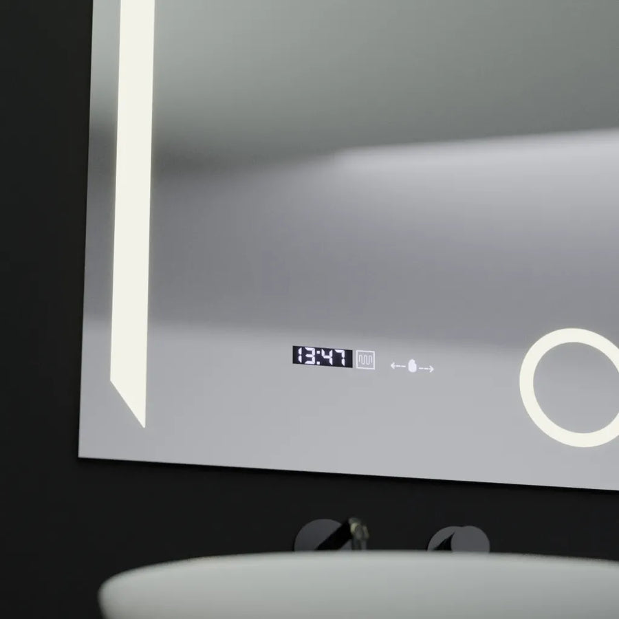 Oglinda LED Rectangulara, 60x80cm, Precision MotionGlow Marcello, Sistem Dezaburire, Ceas & Termometru, Lupa Cosmetica, Dimabila