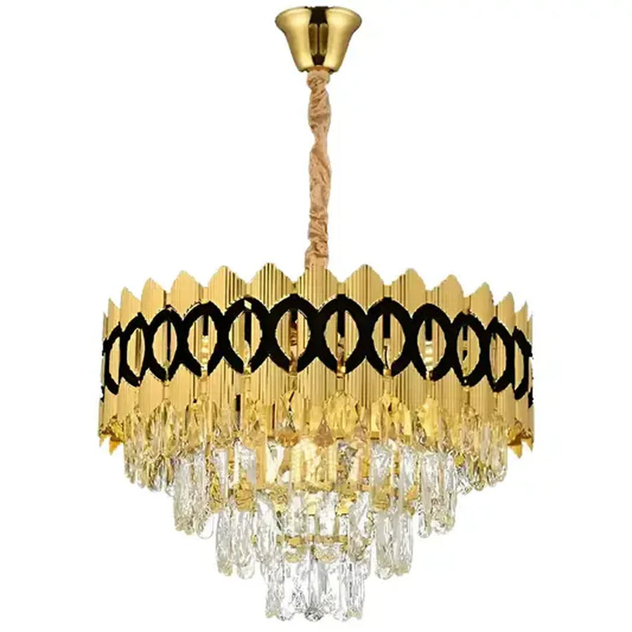 Candelabru Cristal PIERREFONDS Petito 3xE14, Diametru 37.5cm, Auriu Lucios, Inaltime Reglabila