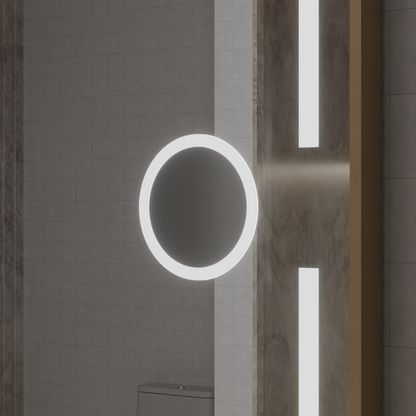 Oglinda LED Senzor MotionGlow Sofia cu functie Dezaburire Termometru Ceas 110x65 cm Lumina Calda/Rece/Neutra Dimabila,Rama Rose Gold, Colectia Marcello Funghi