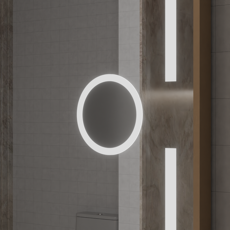 Oglinda LED Senzor MotionGlow Isabell cu functie Dezaburire Termometru Ceas 120x80 cm Lumina Calda/Rece/Neutra Dimabila, Rama Rose Gold Brushed, Colectia Marcello Funghi