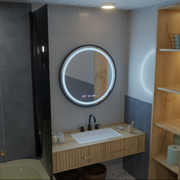 Oglinda LED Rotunda, 100cm, Celeste Majesté Noir MotionGlow Marcello, Sistem Dezaburire, Ceas & Termometru, Dimabila