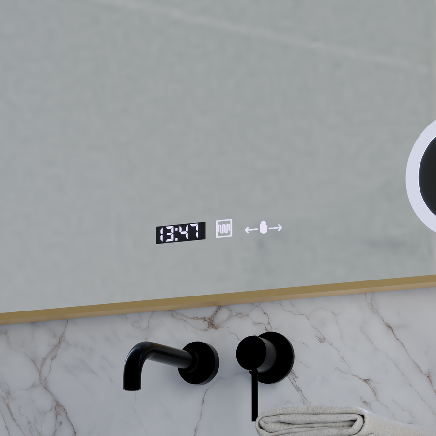 Oglinda LED Senzor MotionGlow Rosalia 80x60 cm Lumina Calda/Rece/Neutra Dimabila Sistem Dezaburire Termometru Ceas Colectia Marcello Funghi