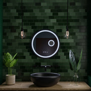Oglinda LED Rotunda, 60cm, Micah Senzor MotionGlow Marcello, Sistem Dezaburire, Ceas & Termometru, Lupa Cosmetica, Dimabila