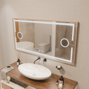 Oglinda LED Senzor MotionGlow Isabell cu functie Dezaburire Termometru Ceas 120x80 cm Lumina Calda/Rece/Neutra Dimabila, Rama Rose Gold Brushed, Colectia Marcello Funghi