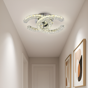 Lustra LED cu telecomanda si cristal SHIA 27.1W, 2 Cercuri, lumina Rece/Calda/Neutra, Dimabila, Crom Lucios