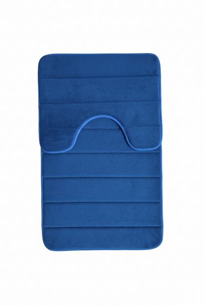 Covorase de Baie, 80x50 cm / 50x40 cm, Albastru, Antiderapant, Absorbant, Set 2 bucati