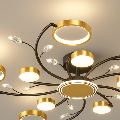 Lustra LED cu Telecomnda KARINA, 68W, 10 Elemente, Lumina Calda/Rece/Neutra, Dimabila, Auriu