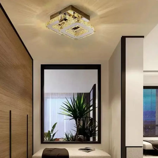 Lustra LED cu cristal JEREMIAH 48W, 2 Patrate, lumina Rece/Calda/Neutra, Crom Lucios