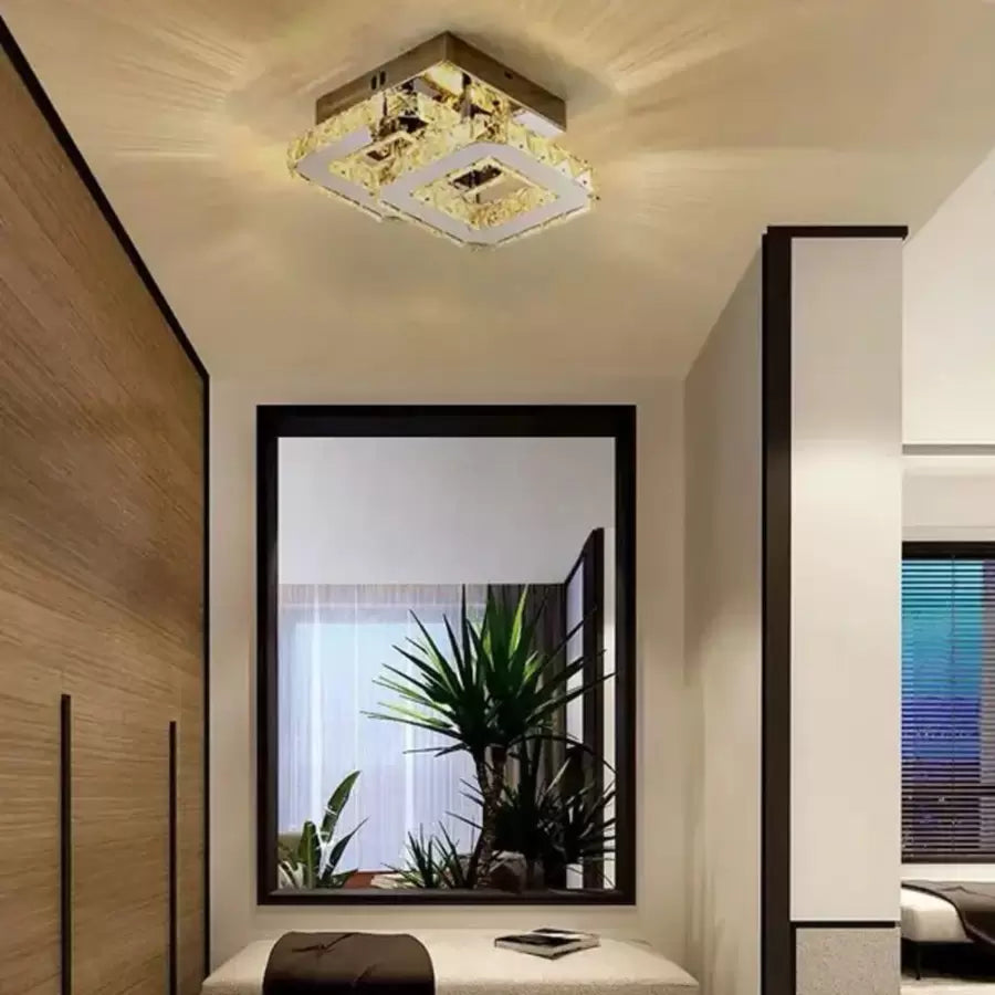 Lustra LED cu cristal JEREMIAH 48W, 2 Patrate, lumina Rece/Calda/Neutra, Crom Lucios