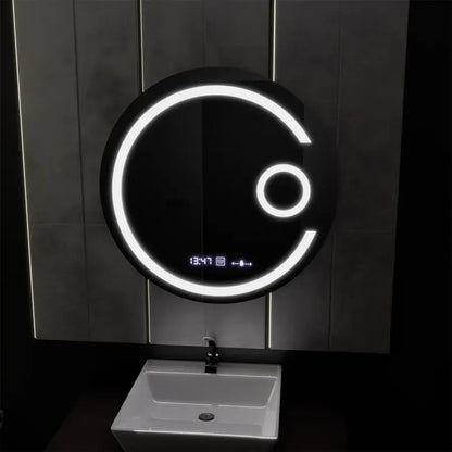 Oglinda LED Rotunda, 60cm, Visio MotionGlow Marcello, Sistem Dezaburire, Ceas & Termometru, Lupa Cosmetica, Dimabila