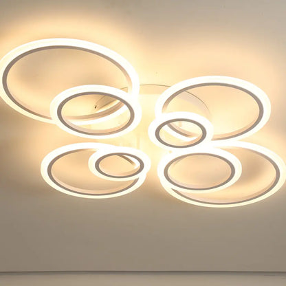 Lustra LED cu telecomanda  BETTY 127W, 8 Cercuri, lumina Rece/Calda/Neutra, Dimabila, Alb