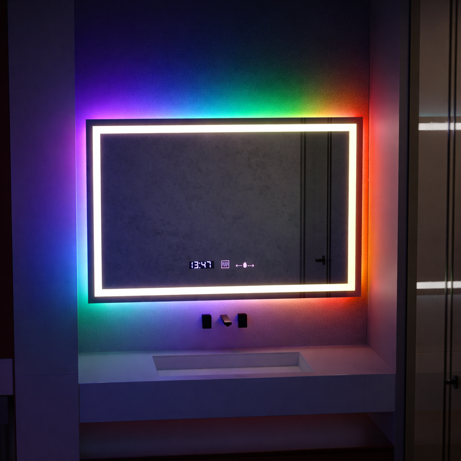 Oglinda LED Rectangulara 120x80cm Vérité MotionGlow Marcello, Sistem Dezaburire, Ceas & Termometru, Dimabila W09/120X80BTRGB
