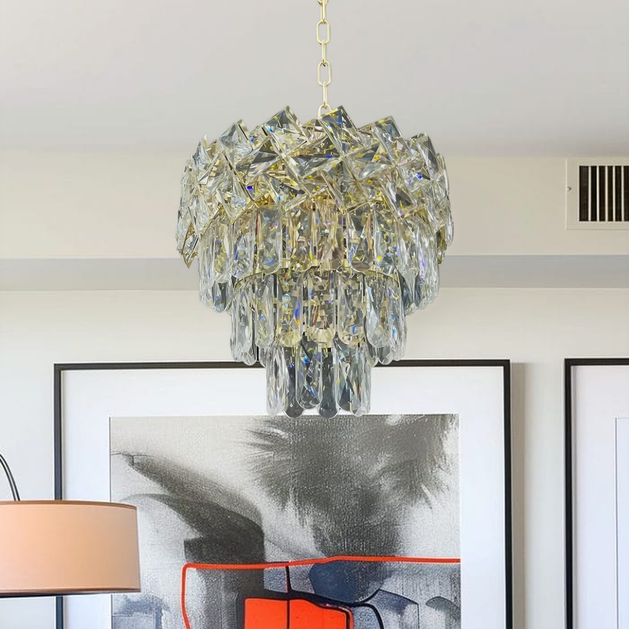 Candelabru Cristal WINDSOR Petito 3xE14, Diametru 29cm, Auriu Lucios, Inaltime Reglabila, Metal si Cristal