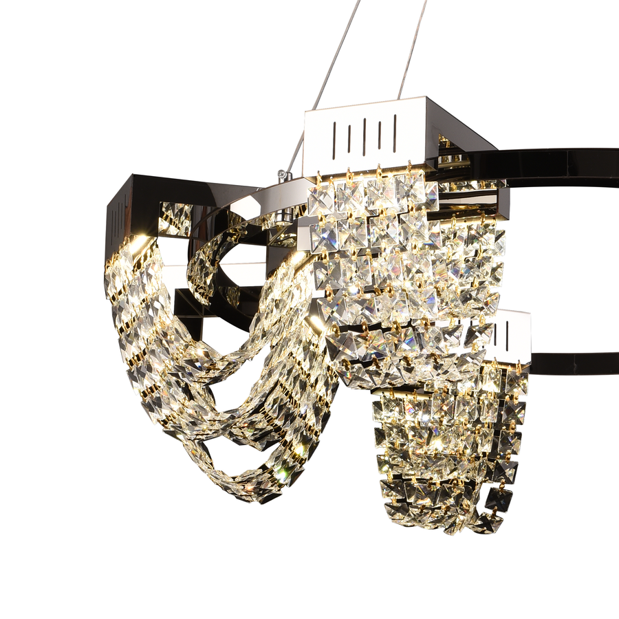 Candelabru Cristal LED 24W, STRATUS Regalis, Diametru 80cm, Crom Lucios, Inaltime Reglabila, Lumina Calda Neutra Rece 3000K/4000K/6000K, Metal si Cristal