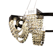 Candelabru Cristal LED 40W, CC370/800CH, Diametru 80cm, Crom Lucios, Inaltime Reglabila, Lumina Calda Neutra Rece 3000K/4000K/6000K, Metal si Cristal