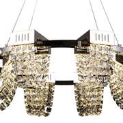 Candelabru Cristal LED 24W, STRATUS Regalis, Diametru 80cm, Crom Lucios, Inaltime Reglabila, Lumina Calda Neutra Rece 3000K/4000K/6000K, Metal si Cristal